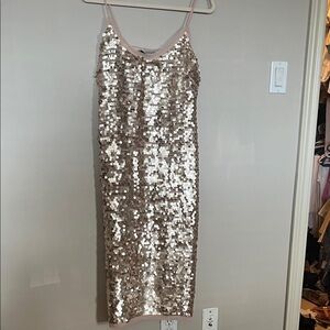 Zara gold  Sequin Slip Dress with raw edge gold trim